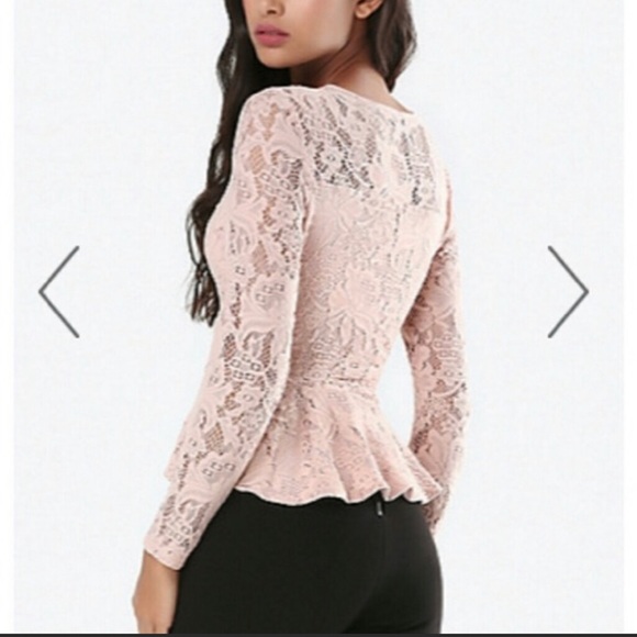 BEBE Peplum Long Sleeve Lace Top - Picture 2 of 8